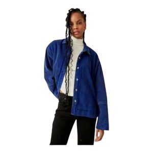 Free People We The Free Full Moon Cord Blue Oversized Button Up size L